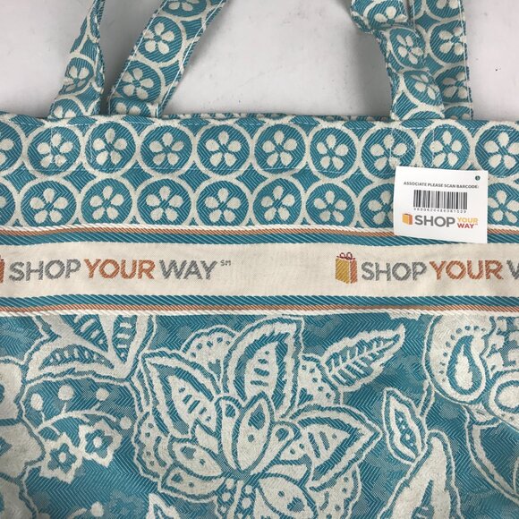 Sears Department Store Canvas‎ Tote Shopping Bag Floral Aqua/Blue/Beige - Picture 3 of 5